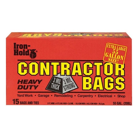 Iron-Hold 618939 55 gal Contractor Trash Bags, 60PK IR11345